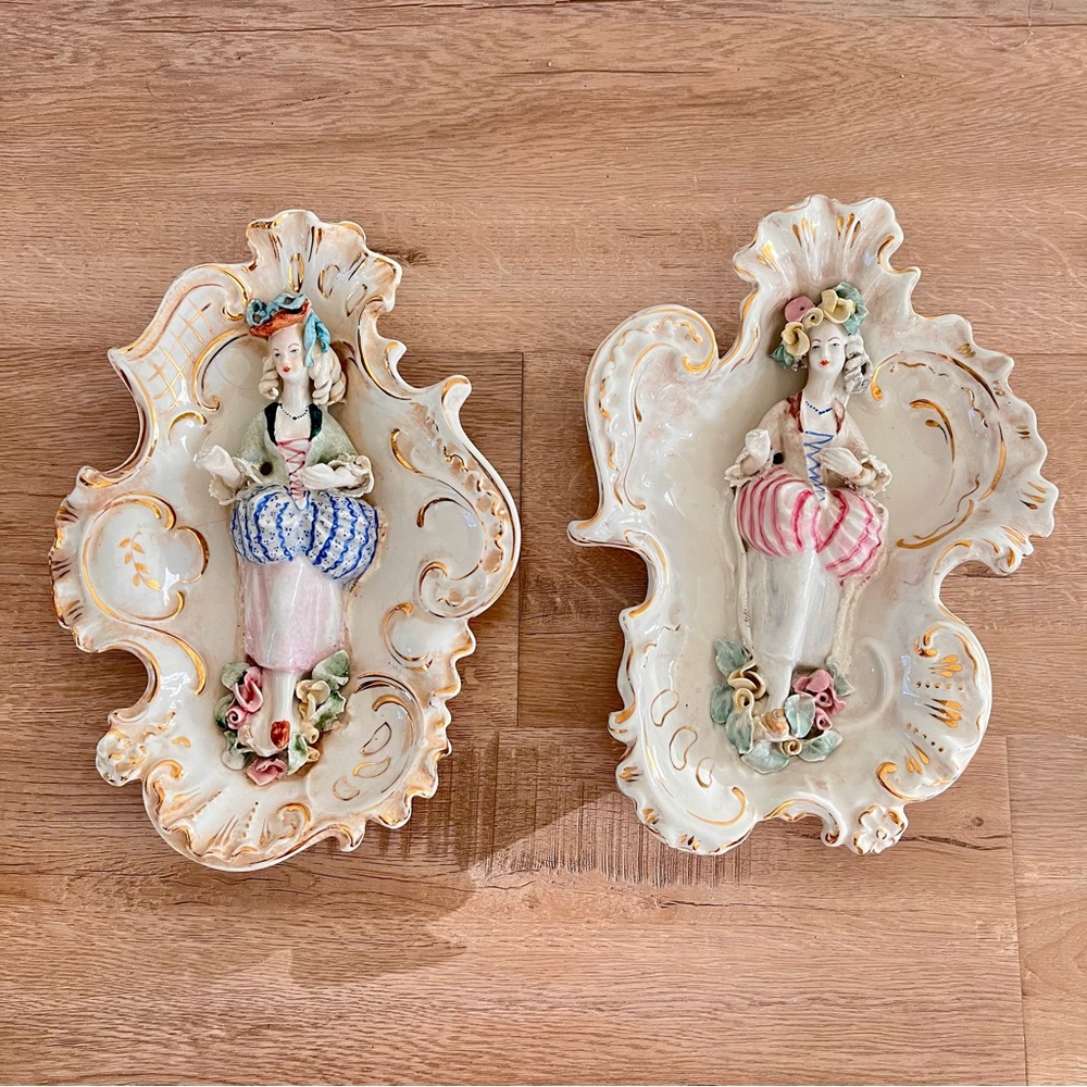 2 PCs RARE Vintage Cordey Porcelain Wall Art Plaque Numbered Victorian Rococo